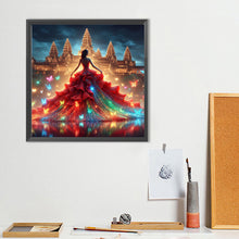 Load image into Gallery viewer, Diamond Painting - Full Round - Girl with dreamy red butterfly skirt (40*40CM)