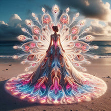 Load image into Gallery viewer, Diamond Painting - Full Round - Girl with dreamy peacock skirt (40*40CM)
