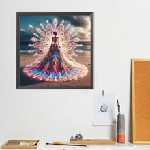 Load image into Gallery viewer, Diamond Painting - Full Round - Girl with dreamy peacock skirt (40*40CM)