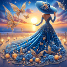 Load image into Gallery viewer, Diamond Painting - Full Round - Girl with dreamy blue butterfly skirt (40*40CM)