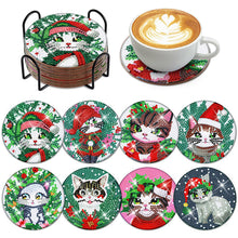 Load image into Gallery viewer, 8Pcs Wooden Christmas Cat Diamond Painting Coasters with Holder Gift for Mom