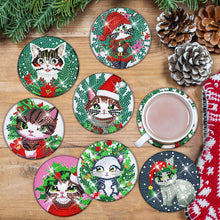 Load image into Gallery viewer, 8Pcs Wooden Christmas Cat Diamond Painting Coasters with Holder Gift for Mom