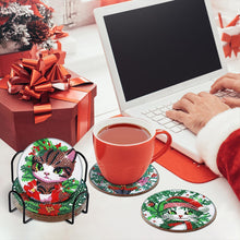 Load image into Gallery viewer, 8Pcs Wooden Christmas Cat Diamond Painting Coasters with Holder Gift for Mom