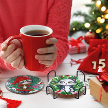 Load image into Gallery viewer, 8Pcs Wooden Christmas Cat Diamond Painting Coasters with Holder Gift for Mom