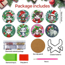 Load image into Gallery viewer, 8Pcs Wooden Christmas Cat Diamond Painting Coasters with Holder Gift for Mom