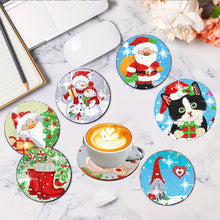 Load image into Gallery viewer, 8Pcs Wooden Santa Claus Diamond Painting Coasters with Holder Gift for Mom