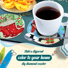 Load image into Gallery viewer, 8Pcs Wooden Santa Claus Diamond Painting Coasters with Holder Gift for Mom