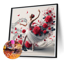 Load image into Gallery viewer, Diamond Painting - Full Round - Girl with red rose and ballet (40*40CM)