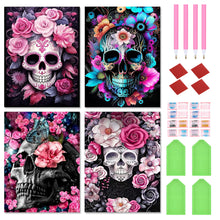Load image into Gallery viewer, 4pcs Round Diamond Painting Set - Flower skull (30*40CM)