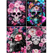 Load image into Gallery viewer, 4pcs Round Diamond Painting Set - Flower skull (30*40CM)
