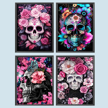 Load image into Gallery viewer, 4pcs Round Diamond Painting Set - Flower skull (30*40CM)