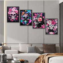 Load image into Gallery viewer, 4pcs Round Diamond Painting Set - Flower skull (30*40CM)
