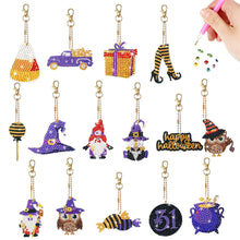 Load image into Gallery viewer, 15Pcs Double Side Halloween Elements Diamond Art Craft Keychain for Party Decor