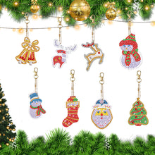 Load image into Gallery viewer, 8Pcs Double Side Christmas Elements Diamond Painting Art Craft Keychain