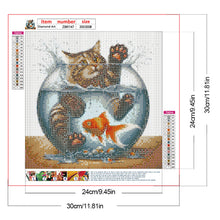 Load image into Gallery viewer, Diamond Painting - Full Round - Cat playing in fish tank (30*30CM)