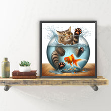 Load image into Gallery viewer, Diamond Painting - Full Round - Cat playing in fish tank (30*30CM)