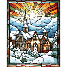 Load image into Gallery viewer, AB Diamond Painting - Full Round - Glass Painting of a small town snow scene under the morning sun (40*50CM)