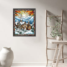 Load image into Gallery viewer, AB Diamond Painting - Full Round - Glass Painting of a small town snow scene under the morning sun (40*50CM)