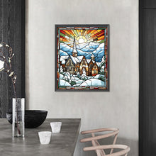 Load image into Gallery viewer, AB Diamond Painting - Full Round - Glass Painting of a small town snow scene under the morning sun (40*50CM)