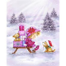Load image into Gallery viewer, AB Diamond Painting - Full Round - Girl and puppy in the snow (40*50CM)