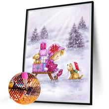 Load image into Gallery viewer, AB Diamond Painting - Full Round - Girl and puppy in the snow (40*50CM)