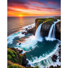 Load image into Gallery viewer, Diamond Painting - Full Round - Waterfall and sunset at the seaside (55*70CM)