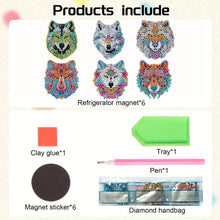 Load image into Gallery viewer, 6Pcs Cute Animal Diamond Painting Refrigerator Magnets for Home Decor (Wolf)