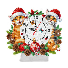 Load image into Gallery viewer, Acrylic Special Shape Christmas Cat DIY Diamond Painting Clock for Home Office