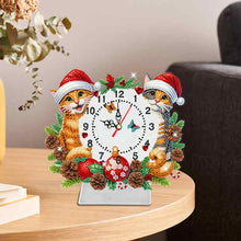 Load image into Gallery viewer, Acrylic Special Shape Christmas Cat DIY Diamond Painting Clock for Home Office