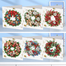 Load image into Gallery viewer, 6Pcs Christmas Wreath DIY Diamond Painting Card for Holiday Party Favors