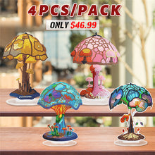 Load image into Gallery viewer, 4Pcs Cute Mushroom Acrylic Diamond Painting Tabletop Ornaments Kit with Lights