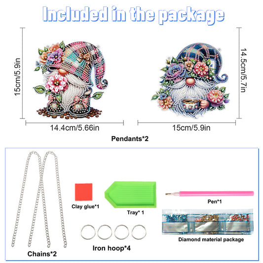 2Pcs Flower Gnome Special Shape Diamond Painting Hanging Pendant for Wall Window