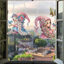 Load image into Gallery viewer, 2Pcs Special Shape Hat Girl 5D DIY Diamond Painting Dots Pendant for Wall Window