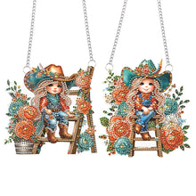 Load image into Gallery viewer, 2Pcs Special Shape Hat Girl 5D DIY Diamond Painting Dots Pendant for Wall Window