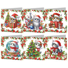 Load image into Gallery viewer, 6pcs Diamond Painting Greeting Cards Diamond Art Christmas Cards (Christmas Cat)