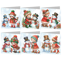 Load image into Gallery viewer, 6pcs Diamond Painting Greeting Card Diamond Art Christmas Card(Snowman and Girl)