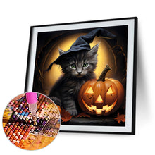 Load image into Gallery viewer, Diamond Painting - Full Round - Halloween pumpkin kitten (30*30CM)