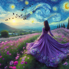Load image into Gallery viewer, Diamond Painting - Full Round - Van Gogh starry sky flower girl back (40*40CM)