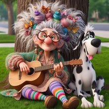 Load image into Gallery viewer, Diamond Painting - Full Round - Grandma playing guitar (40*40CM)