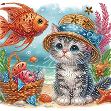 Load image into Gallery viewer, Diamond Painting - Partial Special Shaped - Cat and fish (30*30CM)