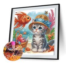 Load image into Gallery viewer, Diamond Painting - Partial Special Shaped - Cat and fish (30*30CM)