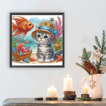 Load image into Gallery viewer, Diamond Painting - Partial Special Shaped - Cat and fish (30*30CM)