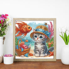 Load image into Gallery viewer, Diamond Painting - Partial Special Shaped - Cat and fish (30*30CM)