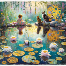 Load image into Gallery viewer, Diamond Painting - Full Round - Lotus pond girl and kitten (40*40CM)