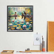 Load image into Gallery viewer, Diamond Painting - Full Round - Lotus pond girl and kitten (40*40CM)