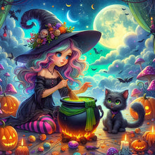 Load image into Gallery viewer, Diamond Painting - Full Round - Witch and kitten (40*40CM)