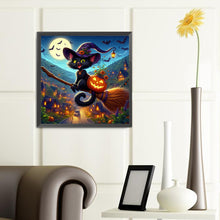 Load image into Gallery viewer, Diamond Painting - Full Round - Witch cat riding a broomstick (40*40CM)
