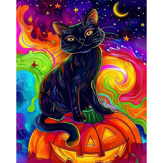 AB Diamond Painting - Full Round - Black Cat on Pumpkin (40*50CM)