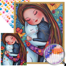 Load image into Gallery viewer, AB Diamond Painting - Full Round - Girl and Kittens (40*50CM)