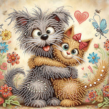 Load image into Gallery viewer, Diamond Painting - Partial Special Shaped - Friendly Cat and Dog (30*30CM)